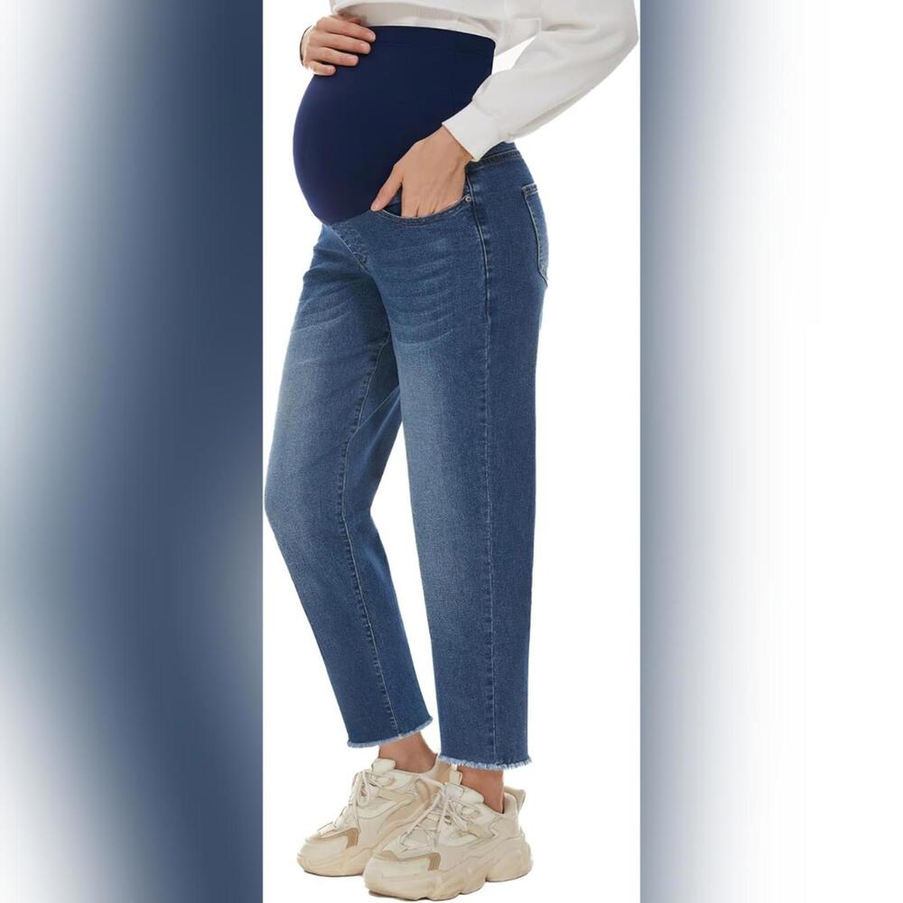 NWT PoshGlam Women's Over Belly Comfort Stretch 26" Boyfriend Maternity Jeans, M